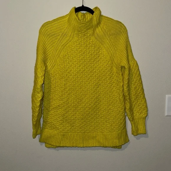 Anthropologie Bia Sweater Women's Medium Yellow Alpaca Wool Blend Cable Knit XS - Picture 1 of 12
